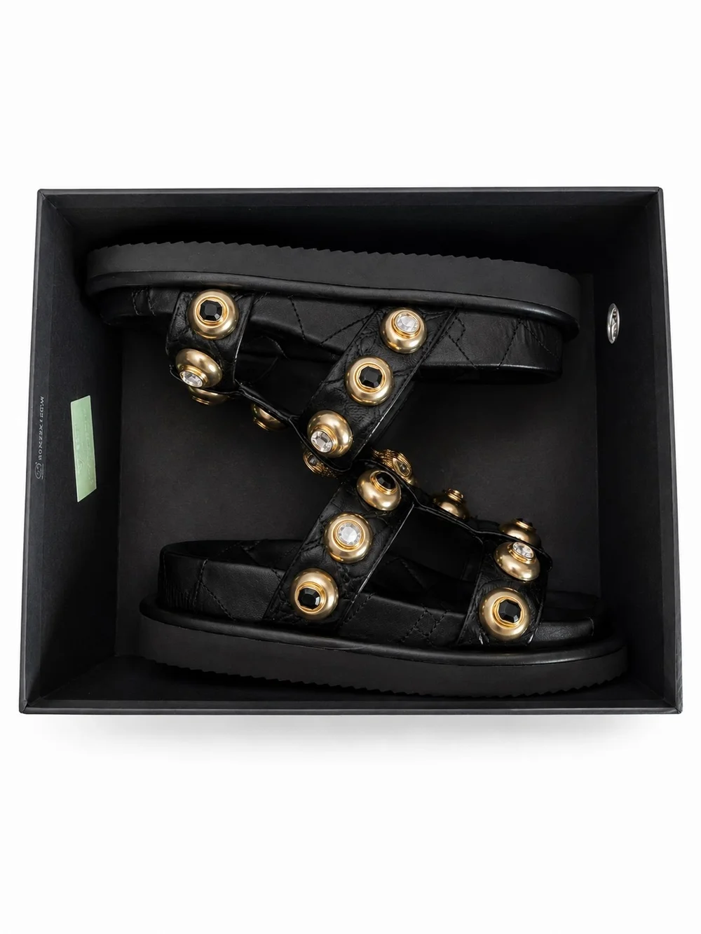 🆕️Kurt Geiger London Orson Studded Slides Black Gold Crystal Sandals US 7 - Picture 2 of 7